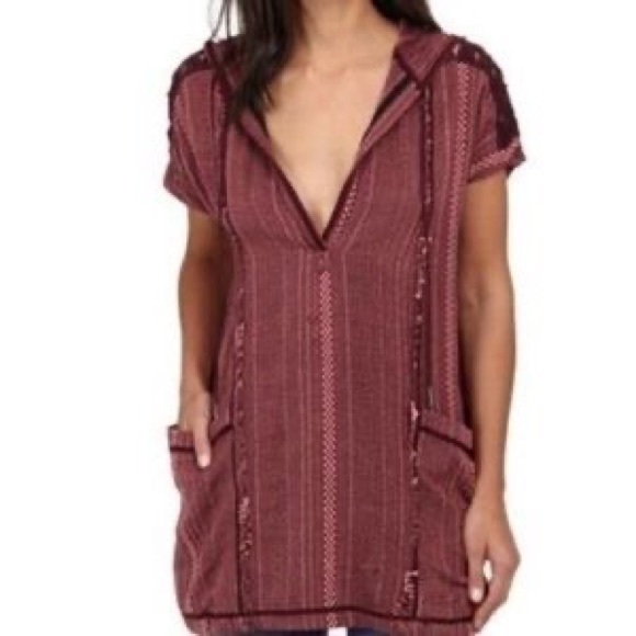 Free People Tops - Free People Burgundy Hooded Dress